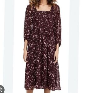 Madewell Burgundy Floral Long Sleeve Dress